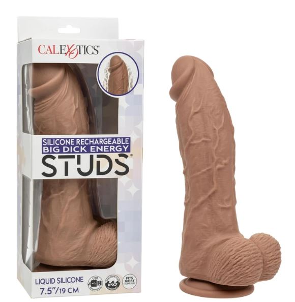 STUDS RECHARGEABLE VIBRATING 9.5 SUCTION CUP DILDO ENERGY BROWN"