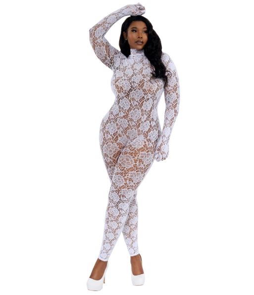 DREAMGIRL PLUS WHITE GLOVED BODYSTOCKING OSQ