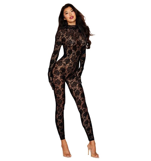 GLOVED BODYSTOCKING BLACK O/S