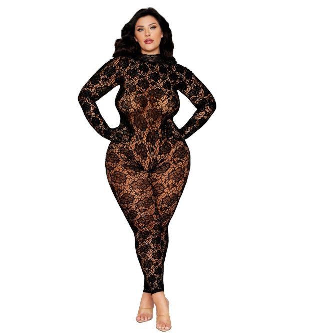 GLOVED BODYSTOCKING BLACK Q/S