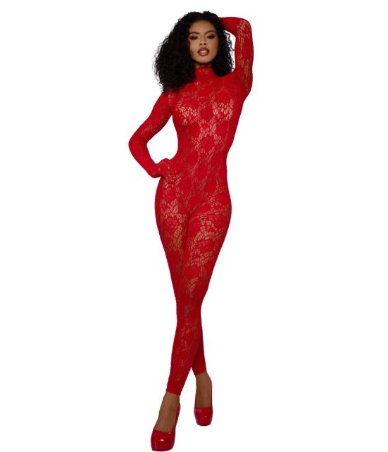 DREAMGIRL RED GLOVED BODYSTOCKING OS