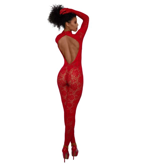 DREAMGIRL RED GLOVED BODYSTOCKING OS