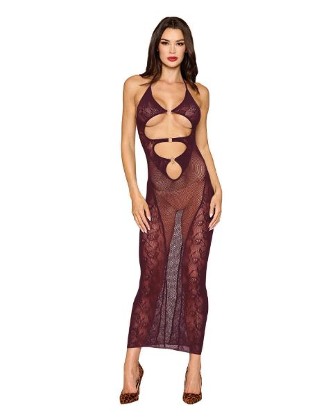 BODYSTOCKING GOWN & SHRUG CHERRY LACQUER O/S