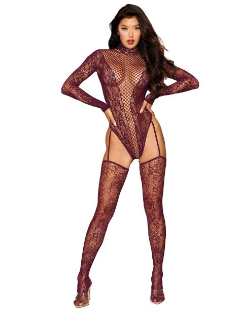 TEDDY BODYSTOCKING CHERRY LACQUER O/S