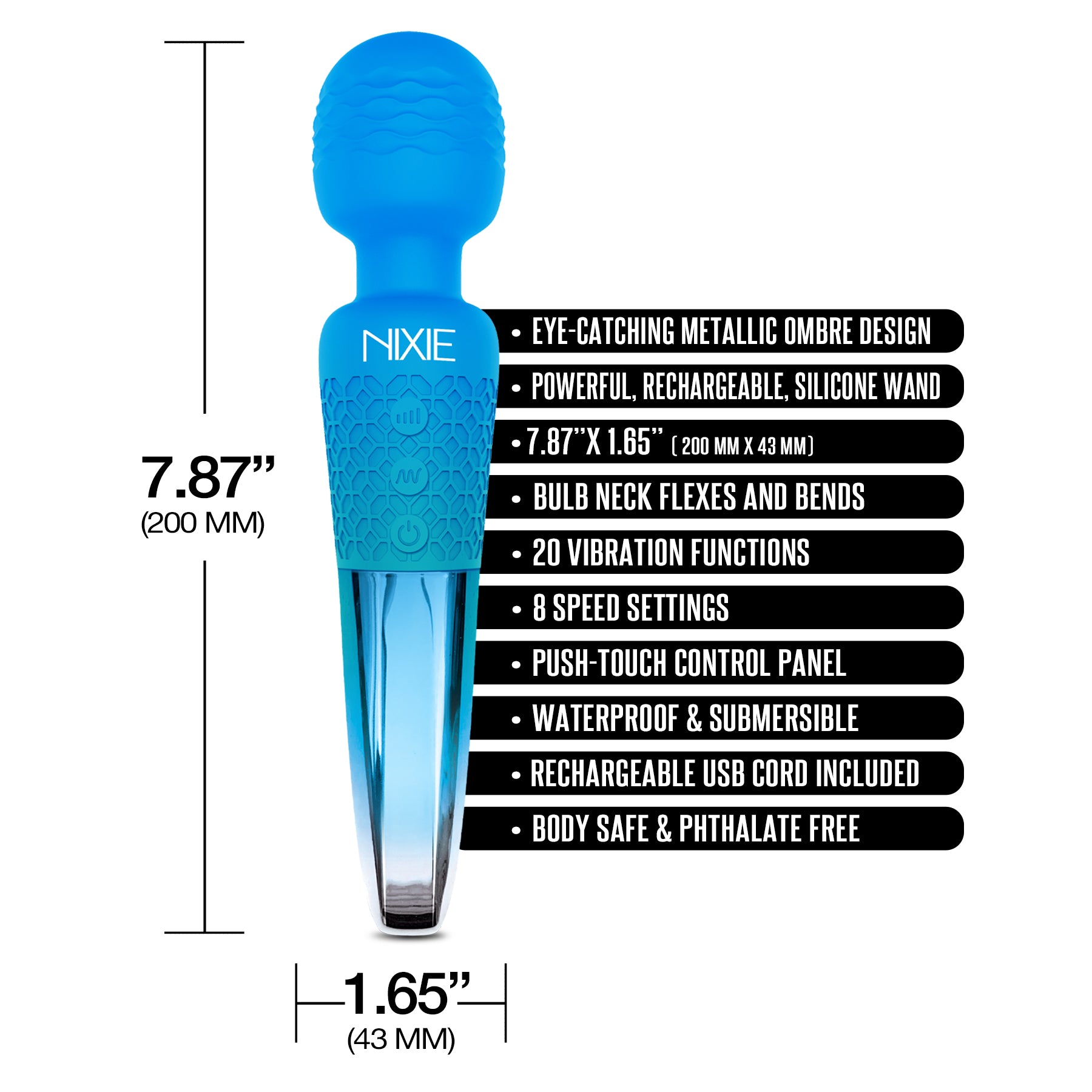 NIXIE WAND MASSAGER BLUE OMBRE METALLIC