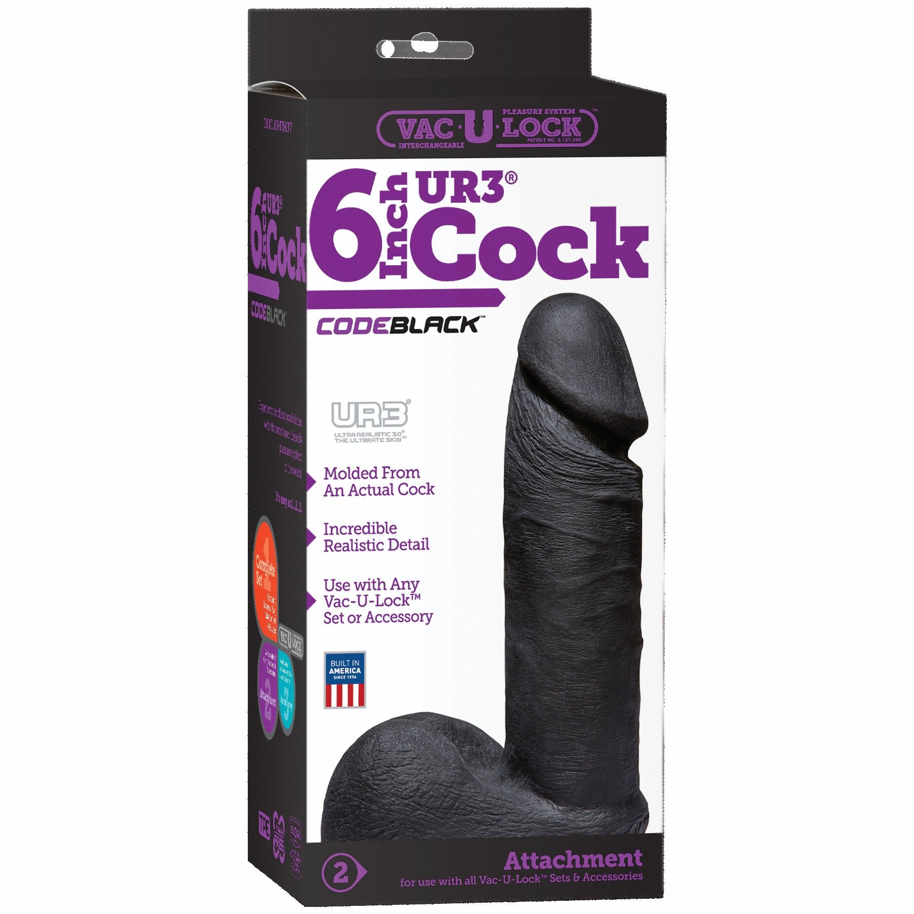 Vac-U-Lock Code Black 6" Ultraskyn Cock