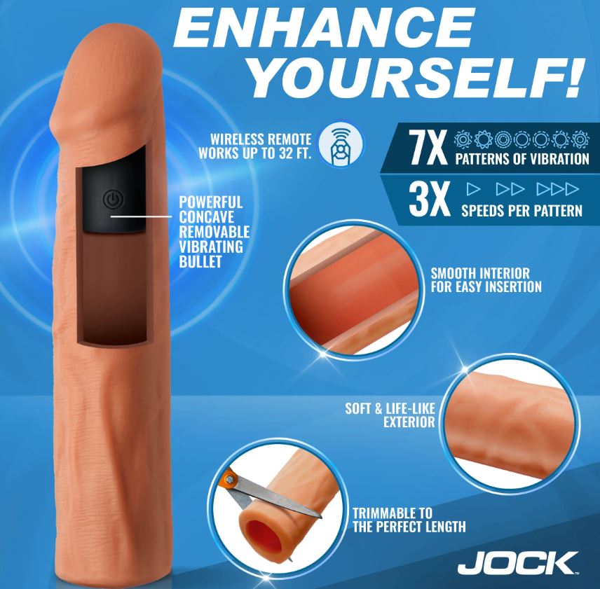 JOCK ENHANCERS 1.5IN REALISTIC PENIS EXTENSION VIBRATING MEDIUM