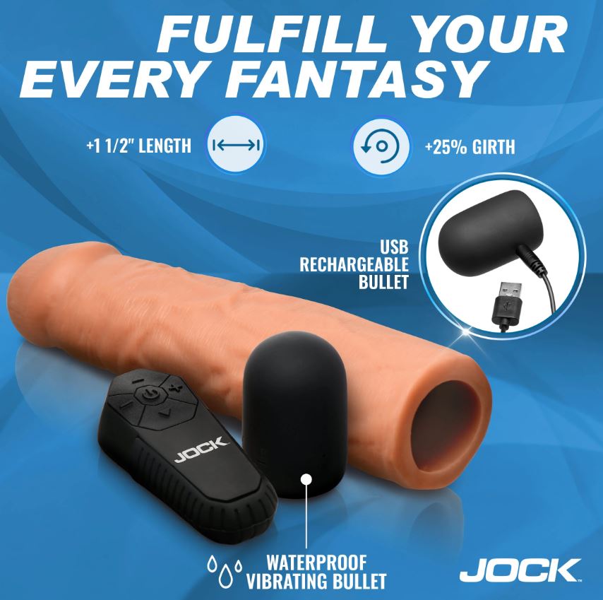 JOCK ENHANCERS 1.5IN REALISTIC PENIS EXTENSION VIBRATING MEDIUM