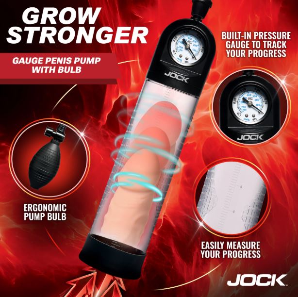 JOCK ADVANCED PUMP UP GAUGE PENIS PUMP W/BULB