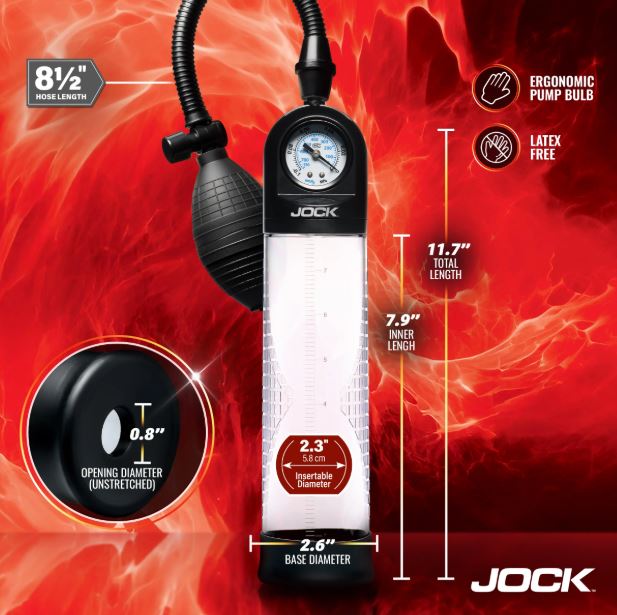 JOCK ADVANCED PUMP UP GAUGE PENIS PUMP W/BULB
