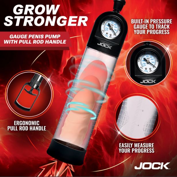 JOCK ADVANCED PUMP UP GAUGE PENIS PUMP W/PULL HANDLE
