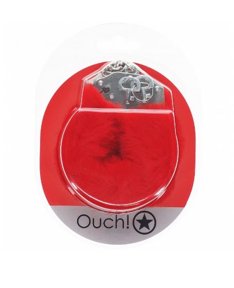 OUCH! HEAVY DUTY FLUFFY HANDCUFFS - RED