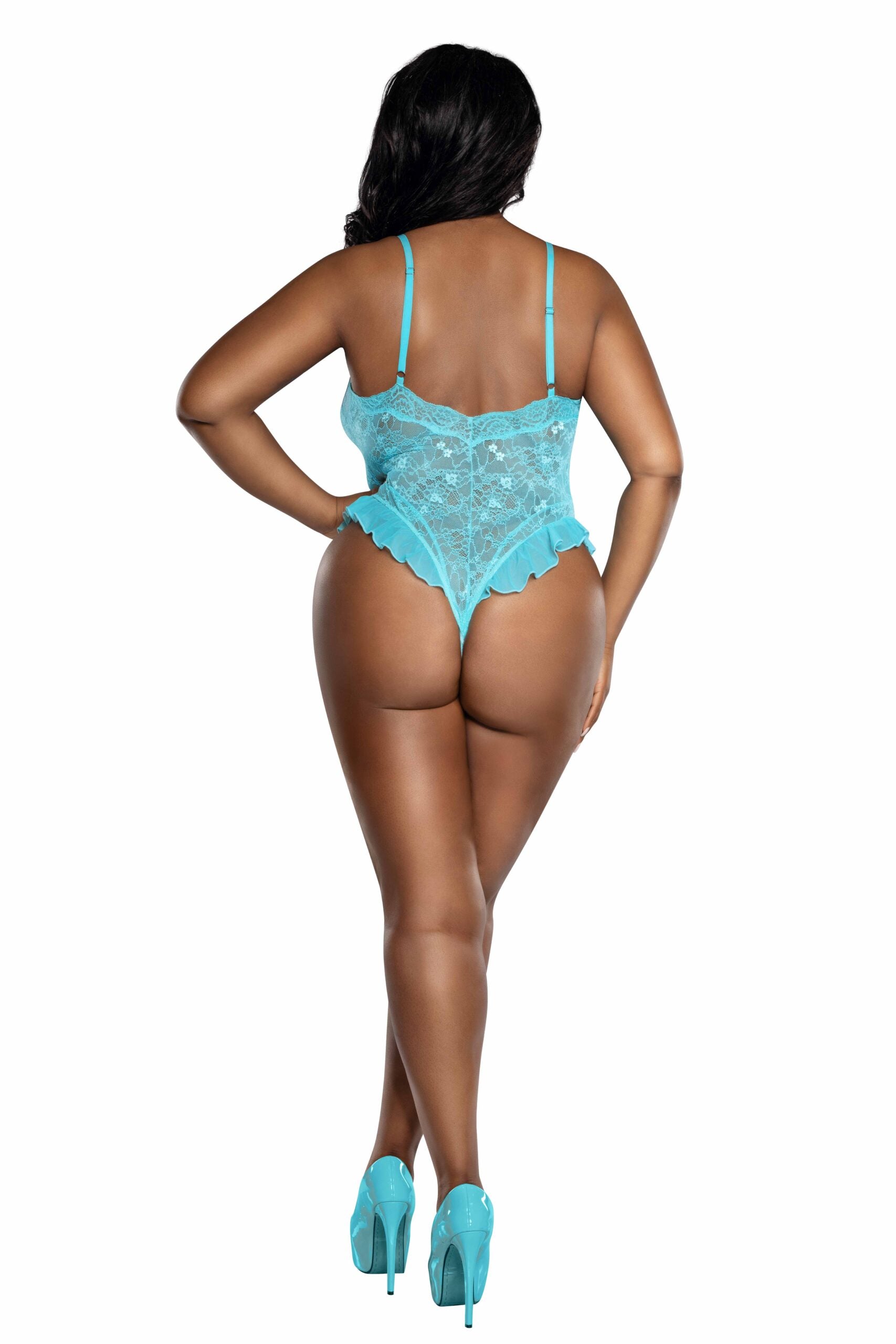 LACE TEDDY W/ RUFFLES TUR X