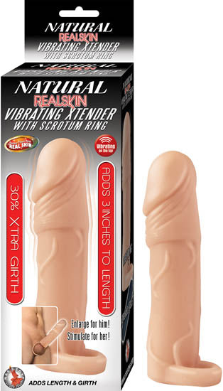 Natural RealSkin Vibrating Xtender With Scrotum Ring – Flesh