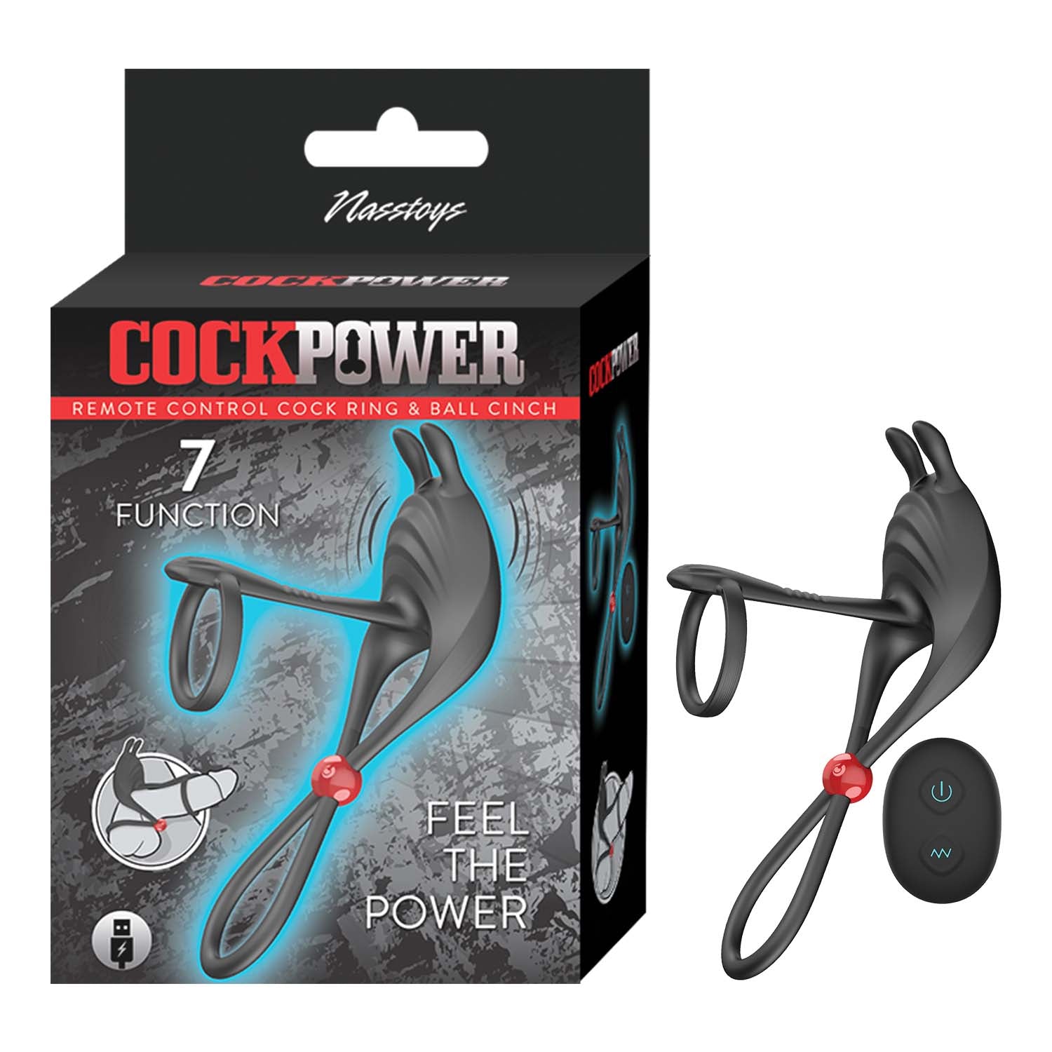 Cockpower Cockring & Ball Cinch With Remote – Black