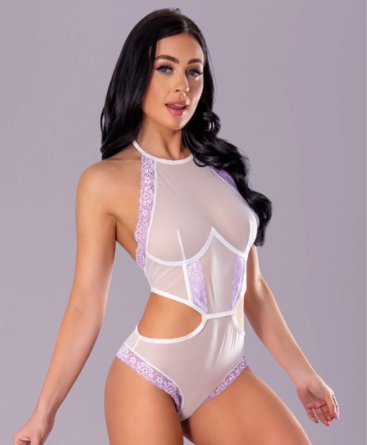 SHEER PASSION HALTER TEDDY WHITE L/XL