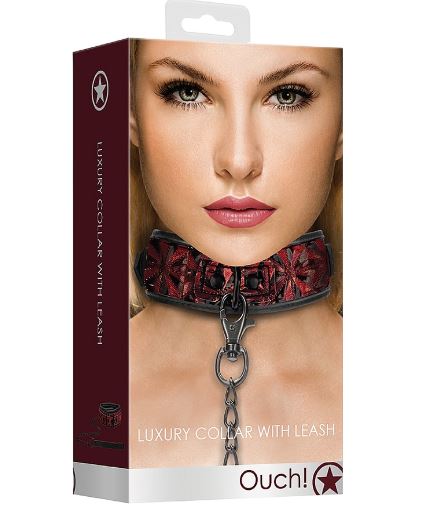 OUCH! LUXURY COLLAR WITH LEASH BURGUNDY