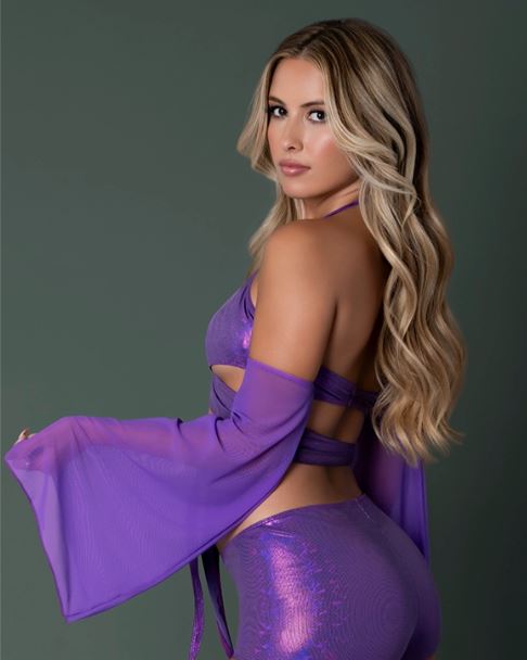 Glimmer Bralette & Shorts – Metallic Purple, S/M