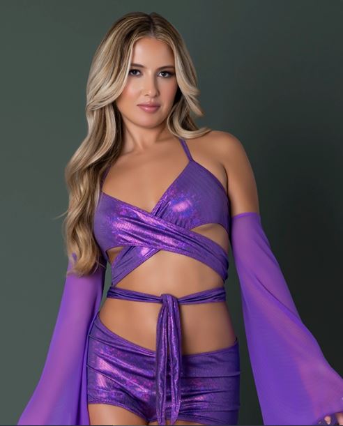 Glimmer Bralette & Shorts – Metallic Purple, S/M