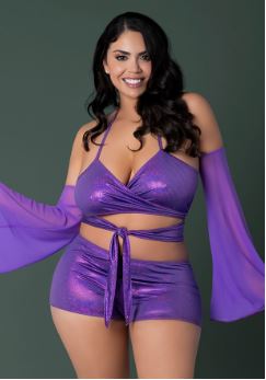 Glimmer Bralette & Shorts – Metallic Purple, 2XL