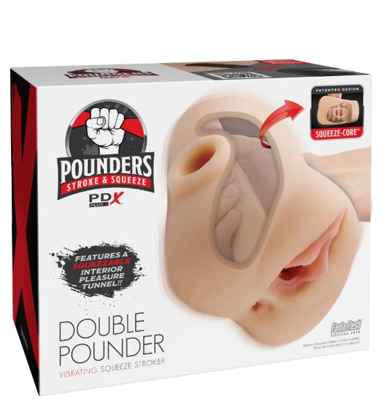 PDX Plus Double Pounder Vibrating Squeeze Stroker – Light