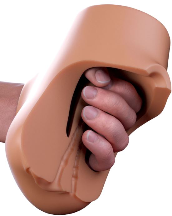 PDX Plus Double Pounder Vibrating Squeeze Stroker – Brown