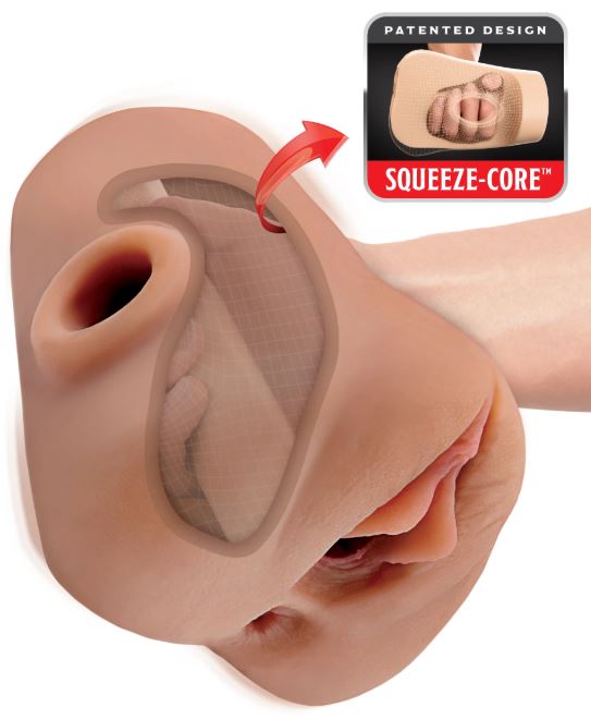 PDX Plus Double Pounder Vibrating Squeeze Stroker – Brown