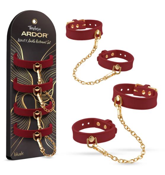 TEMPTASIA ARDOR WRIST & ANKLE RESTRAINTS BLACK RED