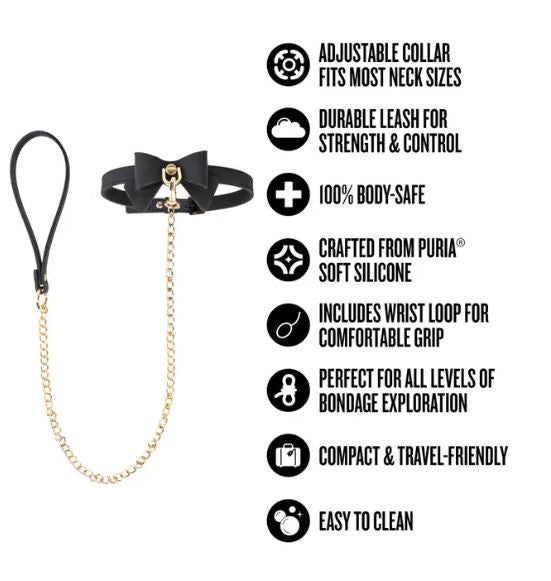 TEMPTASIA ARDOR COLLAR & LEASH BLACK W/ BOW