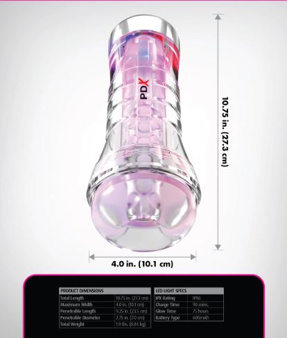 PDX Elite ViewTube XXL See-Through EZ/Grip LED Stroker – Clear