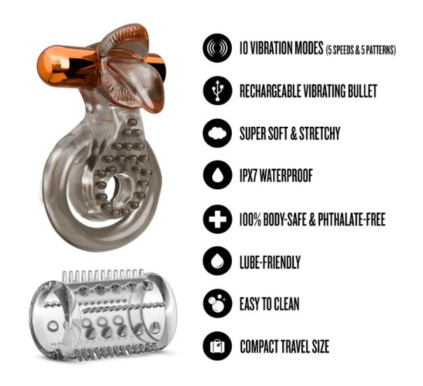 STAY HARD VIBRATING COCK RING SET W/SLEEVE