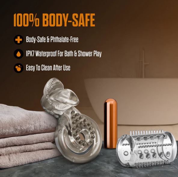 STAY HARD VIBRATING COCK RING SET W/SLEEVE