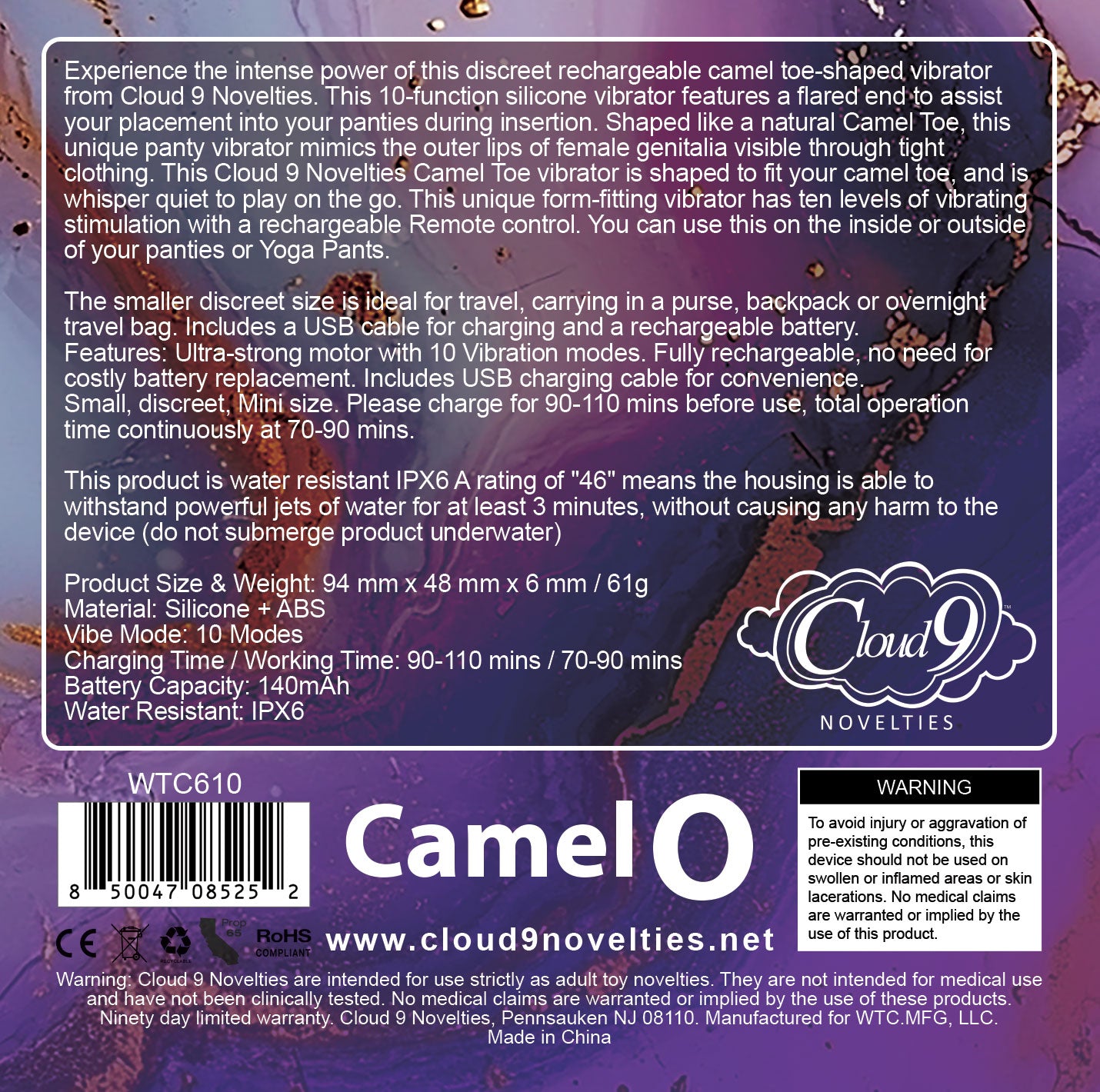 CLOUD 9 CAMEL TOE SHAPED VIBRATOR WITH REMOTE