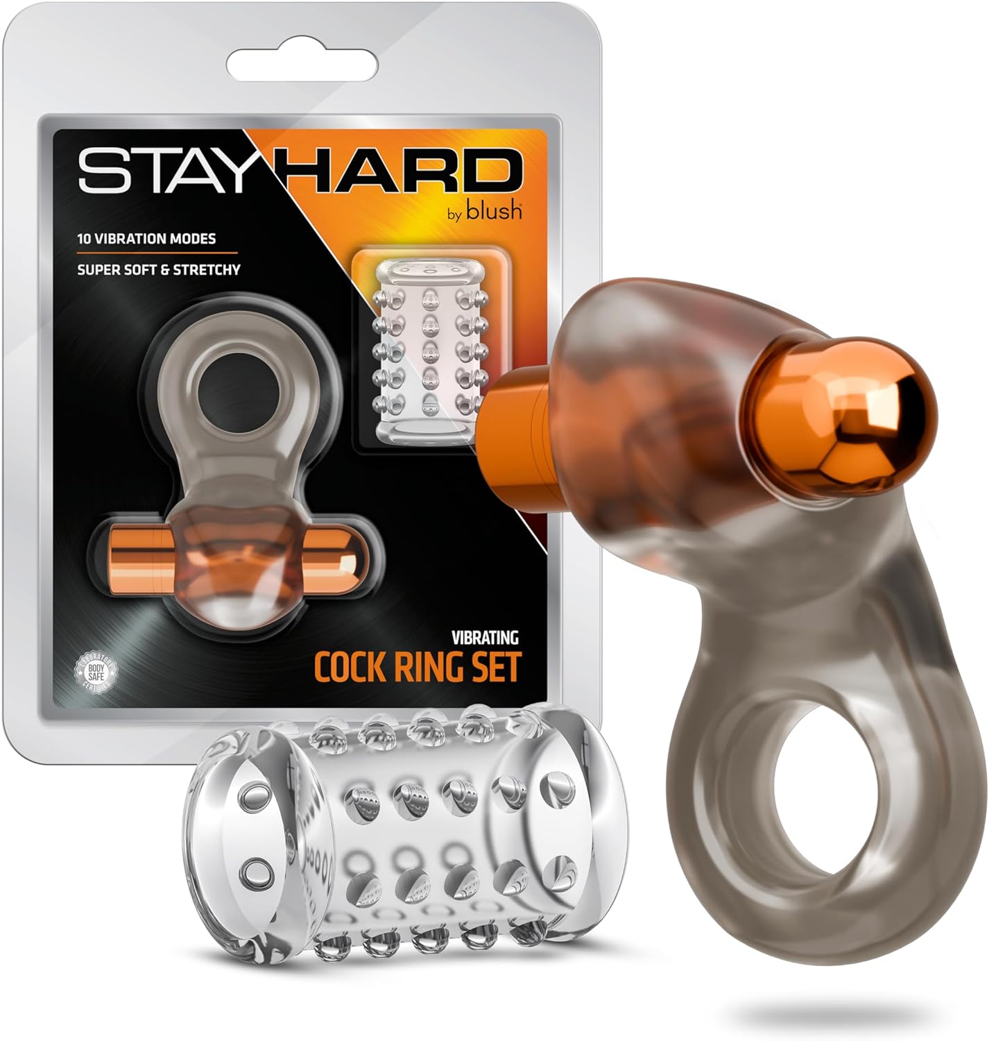 STAY HARD VIBRATING COCK RING SET W/SLEEVE