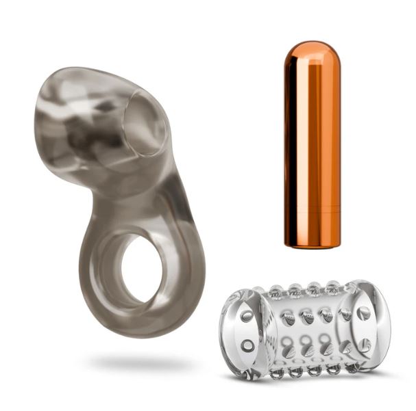 STAY HARD VIBRATING COCK RING SET W/SLEEVE