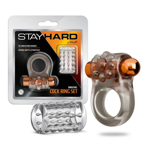 STAY HARD VIBRATING COCK RING SET W/SLEEVE MULTI