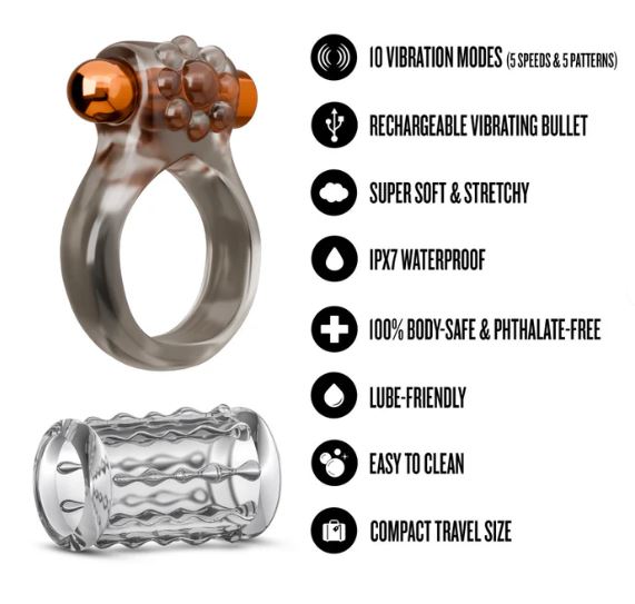 STAY HARD VIBRATING COCK RING SET W/SLEEVE MULTI