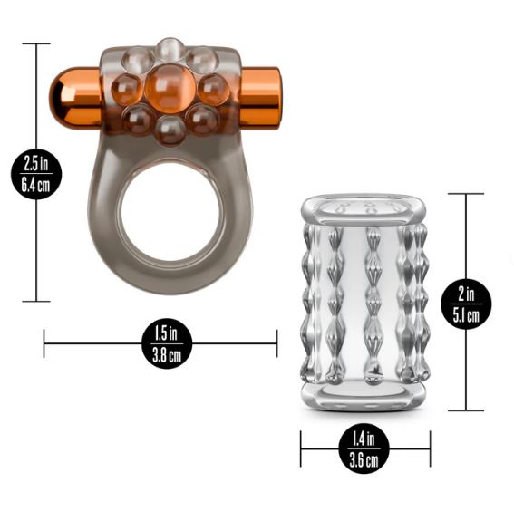 STAY HARD VIBRATING COCK RING SET W/SLEEVE MULTI