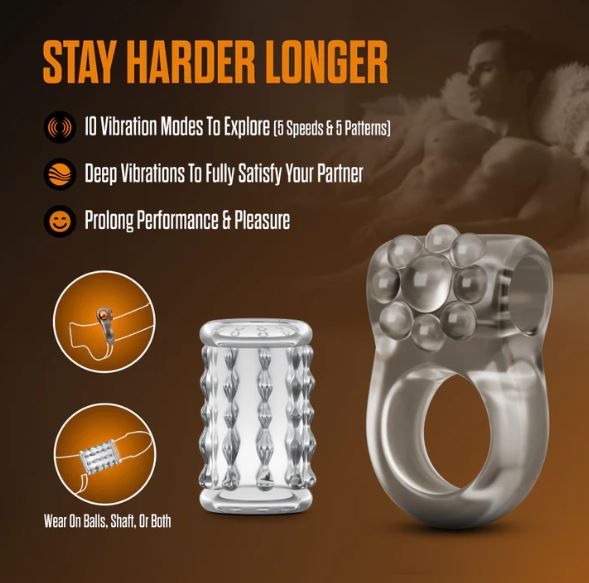 STAY HARD VIBRATING COCK RING SET W/SLEEVE MULTI