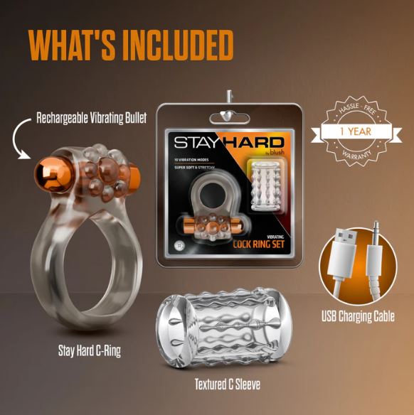 STAY HARD VIBRATING COCK RING SET W/SLEEVE MULTI