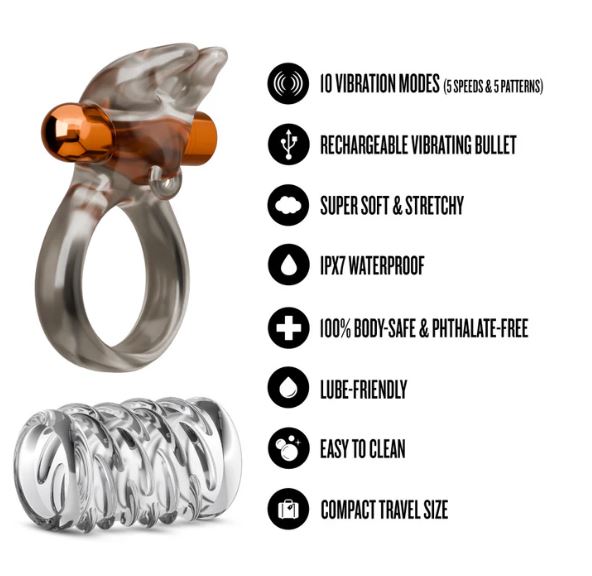 STAY HARD VIBRATING COCK RING SET W/SLEEVE