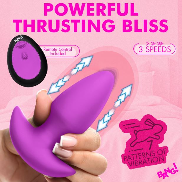 THRUSTING & VIBRATING SILICONE BUTT PLUG PURPLE
