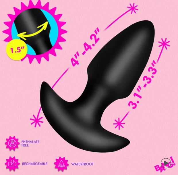 THRUSTING & VIBRATING SILICONE BUTT PLUG BLACK