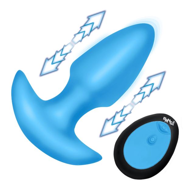 THRUSTING & VIBRATING SILICONE BUTT PLUG BLUE