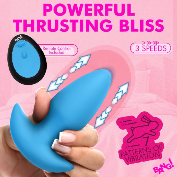 THRUSTING & VIBRATING SILICONE BUTT PLUG BLUE