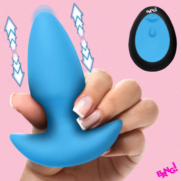 THRUSTING & VIBRATING SILICONE BUTT PLUG BLUE