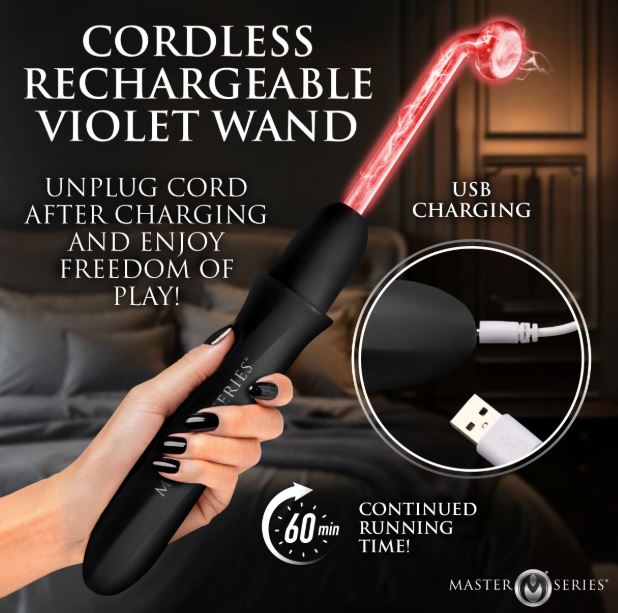 MASTER SERIES ELEKTRAWAND RECHARGEABLE VIOLET WAND W/ATTACHMENTS BLACK