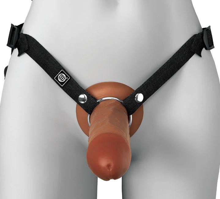 FANTASY X-TENSIONS ELITE 8IN SILICONE HOLLOW STRAP-ON DUAL DENSITY - BROWN