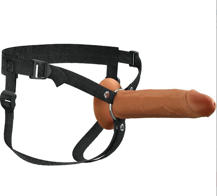 FANTASY X-TENSIONS ELITE 8IN SILICONE HOLLOW STRAP-ON DUAL DENSITY - BROWN