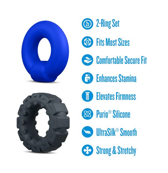 PERFORMANCE PLUS ENGAGE 2 COCK RING SET PLAT/BLK